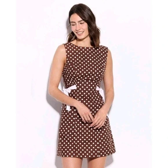 Women's Tie Mini Dress - Wild Fable Brown Polka Dots Large - Picture 1 of 5